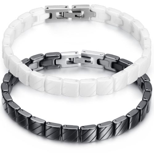 ***COI Black/White Ceramic Bracelet With Steel Clasp(Length: 7.28 inches)-00987A