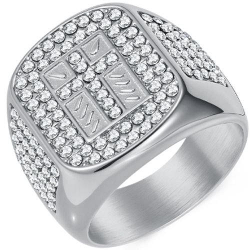 ***COI Titanium Gold Tone/Silver Cross Ring With Cubic Zirconia-01001A