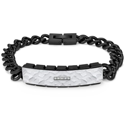 ***COI Titanium Black/Gold Tone Silver Hammered Cubic Zirconia Bracelet With Steel Clasp(Length: 8.27 inches)-01003A