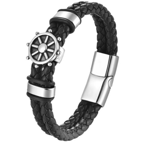 ***COI Titanium Ship's Steering Wheel Genuine Leather Bracelet With Steel Clasp(Length: 8.27 inches)-01005A