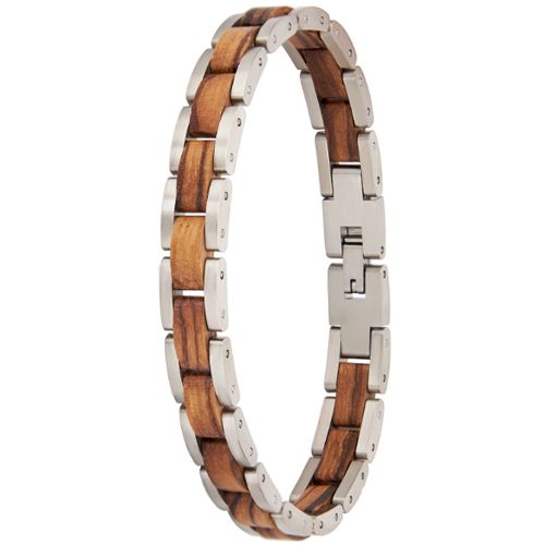 ***COI Titanium Silver/Black Koa Wood Bracelet With Steel Clasp(Length: 8.66 inches)-01010A