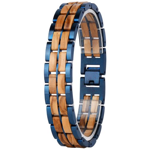 ***COI Titanium Blue/Black Koa Wood Bracelet With Steel Clasp(Length: 8.66 inches)-01014A