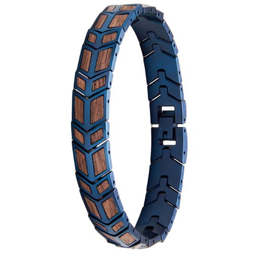 ***COI Titanium Blue/Black Koa Wood Bracelet With Steel Clasp(Length: 8.66 inches)-01015A