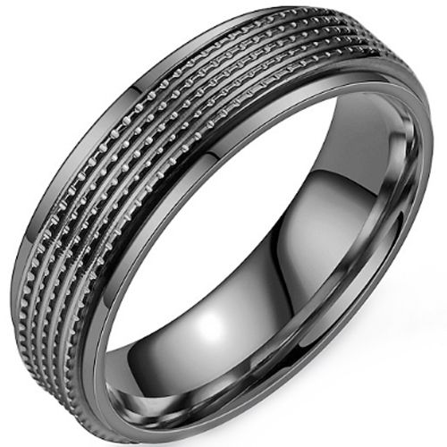 ***COI Titanium Black/Gold Tone/Silver Step Edges Ring-01036A