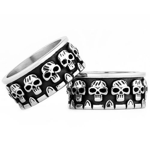 ***COI Titanium Black Silver Skull Ring-01017A