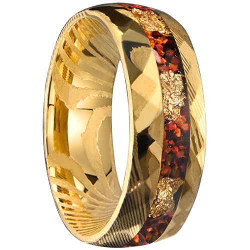 ***COI Gold Tone Tungsten Carbide Damascus Ring With Carol & Gold Foil-01019A