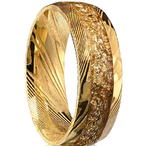 ***COI Gold Tone Tungsten Carbide Damascus Ring With Gold Foil-01022A