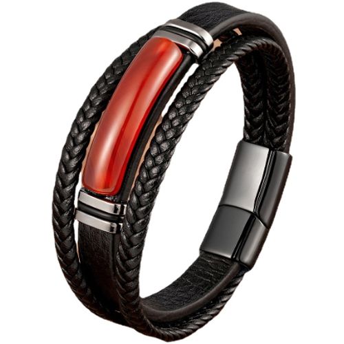 ***COI Titanium Black Silver Carol Genuine Leather Bracelet With Steel Clasp(Length: 9.06 inches)-01031A