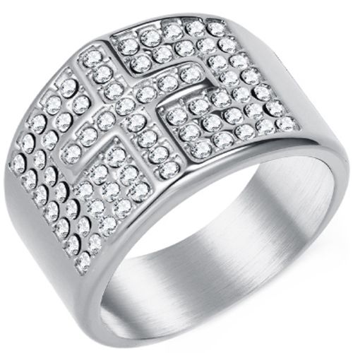 ***COI Titanium Gold Tone/Silver Cross Ring With Cubic Zirconia-01040A