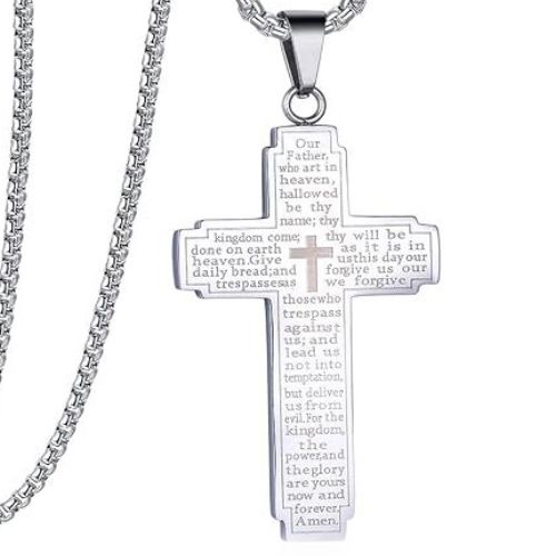 ***COI Titanium Black/Gold Tone/Silver Cross Prayer Pendant-01042A