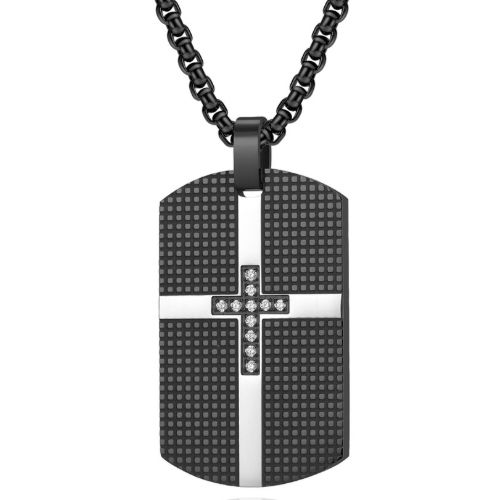 ***COI Titanium Black/Gold Tone Silver Cross Tag Pendant With Cubic Zirconia-01043A