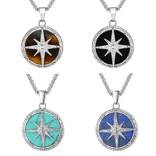 ***COI Titanium Compass Pendant With Semi-Precious Stone-01044A