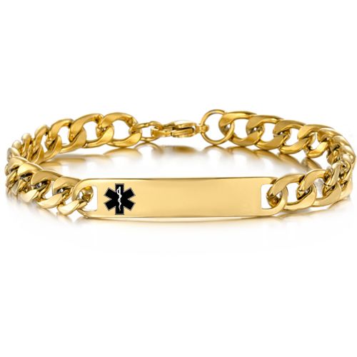 ***COI Titanium Gold Tone/Silver Medical Alert Bracelet With Steel Clasp(Length: 8.27 inches)-01045A