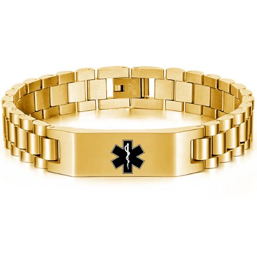 ***COI Titanium Black/Rose Gold Tone/Silver Medical Alert Bracelet With Steel Clasp(Length: 8.27 inches)-01046A