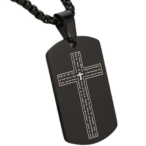 ***COI Black Titanium Cross Prayer Tag Pendant-01054A
