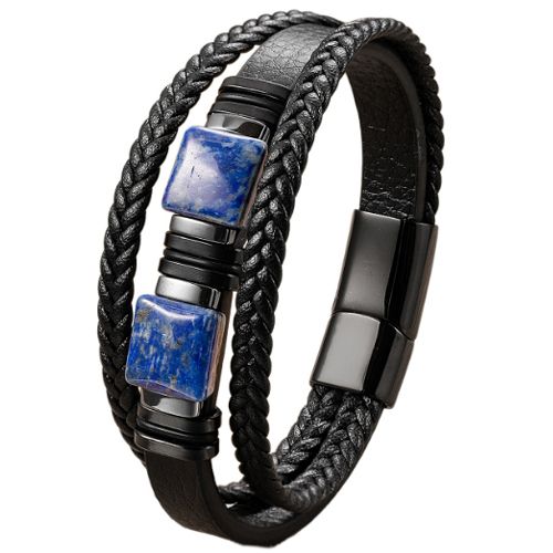 ***COI Titanium Lapis Lazuli Genuine Leather Bracelet With Steel Clasp(Length: 9.06 inches)-01058A