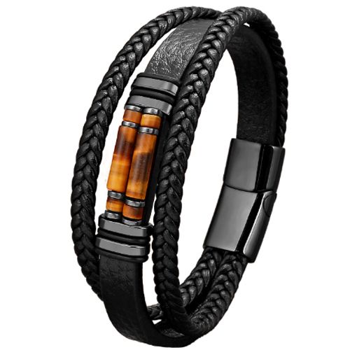 ***COI Titanium Tiger Eye Genuine Leather Bracelet With Steel Clasp(Length: 9.06 inches)-01059A