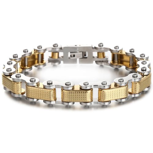 ***COI Titanium Gold Tone Silver Checkered Flag Bracelet With Steel Clasp(Length: 9.06 inches)-01062A