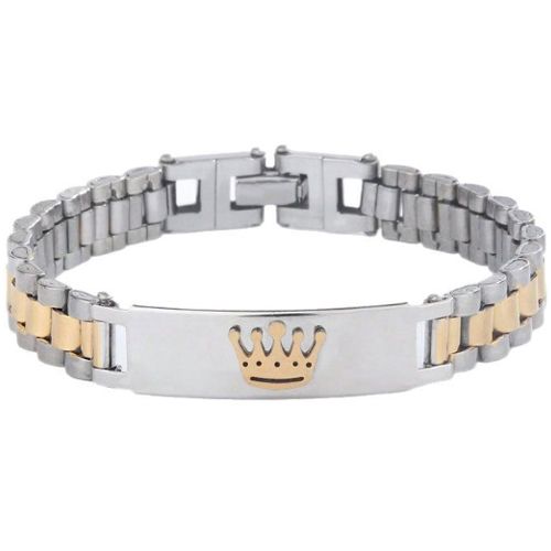 ***COI Titanium Gold Tone Silver Crown Bracelet With Steel Clasp(Length: 8.27 inches)-01066A