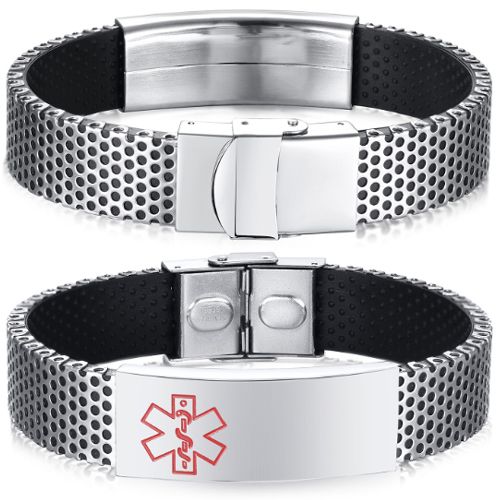 ***COI Titanium Medical Alert Genuine Leather Bracelet With Steel Clasp(Length: 8.07 inches)-01079A