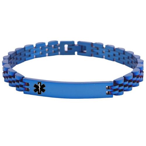***COI Blue Titanium Medical Alert Bracelet With Steel Clasp(Length: 8.27 inches)-01080A