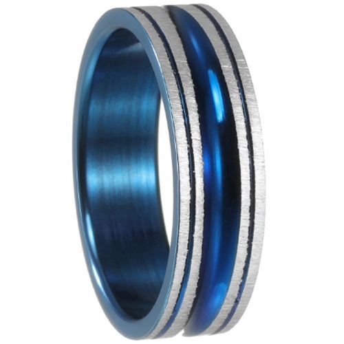 ***COI Titanium Blue Silver Grooves Ring-01086A