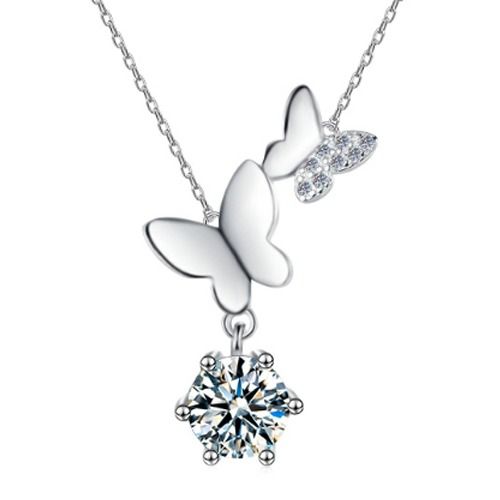 ***COI Sterling Silver 925 Butterfly 1 Carat Solitaire Moissanite Necklace(Length:19.68 inches)-01098A