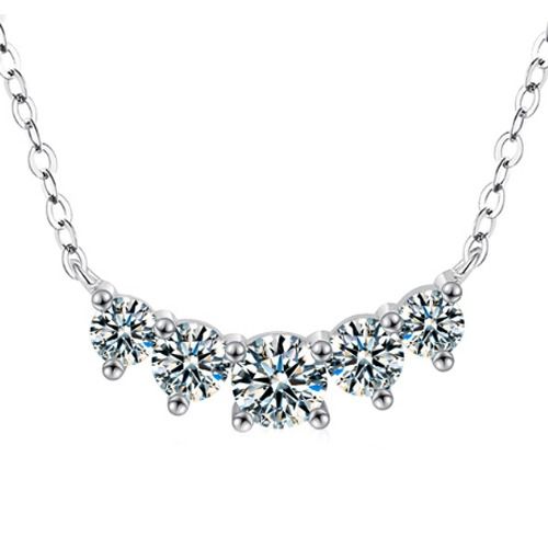 ***COI Sterling Silver 925 Gold Tone/Silver Five Moissanite Necklace(Length: 19.68 inches)-01105A