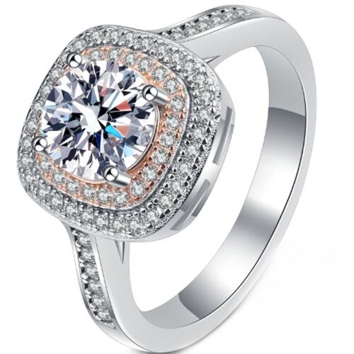 ***COI Sterling Silver Rose Silver 1 Carat Moissanite Solitaire Ring-01120A