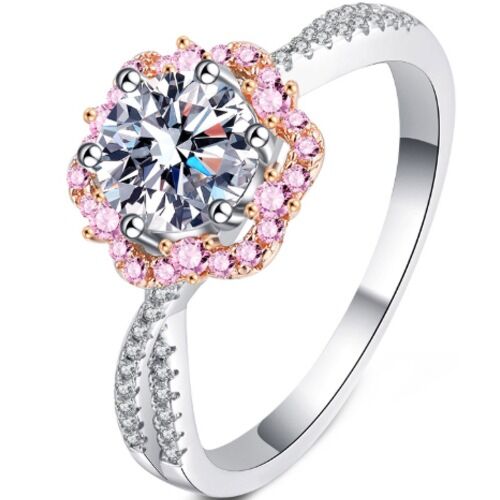 ***COI Sterling Silver 925 Rose Silver 1 Carat Moissanite Solitaire Ring-01121A