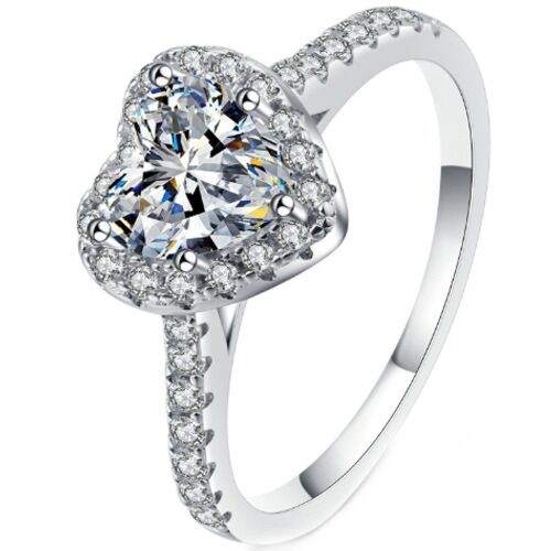 ***COI Sterling Silver 925 1 Carat Heart Moissanite Solitaire Ring-01132A