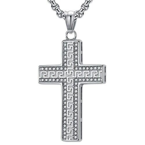***COI Titanium Black/Gold Tone/Silver Cross & Celtic Pendant With Cubic Zirconia-01154A