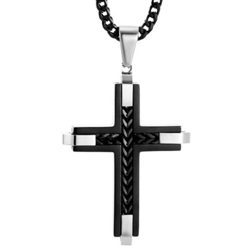 ***COI Titanium Black Silver Cross Pendant-01156A