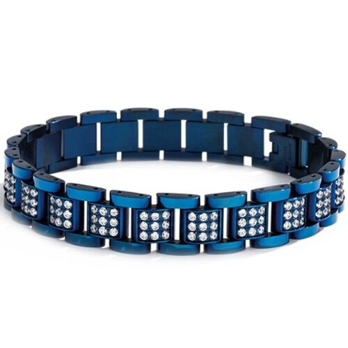 ***COI Titanium Black Blue Cubic Zirconia Bracelet With Steel Clasp(Length: 8.46 inches)-01160A
