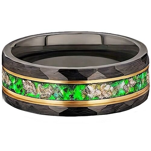 ***COI Titanium Black Gold Tone Crushed Opal Faceted Ring-01169A