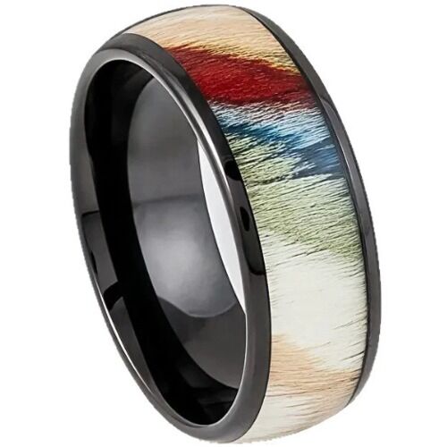 ***COI Black Titanium Koa Wood Dome Court Ring-01171A