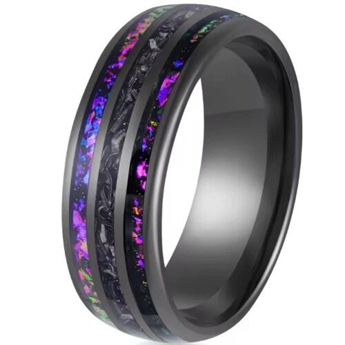 ***COI Black Titanium Crushed Opal & Meteorite Dome Court Ring-01177A