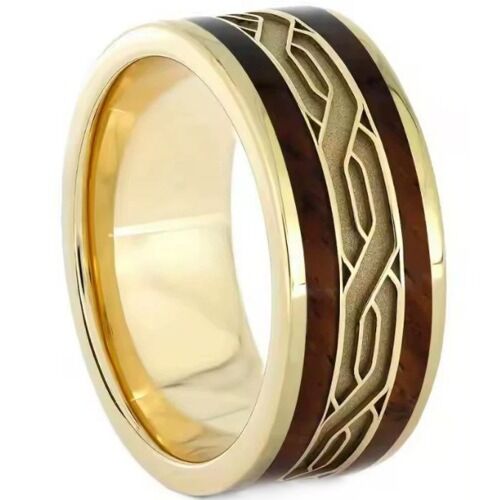 ***COI Gold Tone Titanium Celtic Knots & Koa Wood Ring-01178A