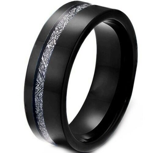 ***COI Black Titanium Offset Meteorite Pipe Cut Flat Ring-01179A