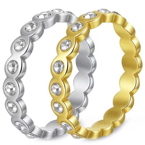 ***COI Titanium Gold Tone/Silver Wedding Ring With Cubic Zirconia-01183A