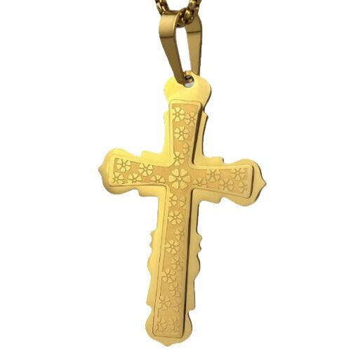 ***COI Gold Tone Titanium Clover Cross Pendant-01186A