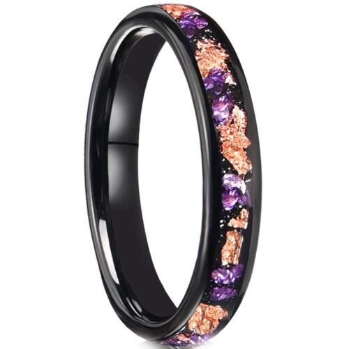***COI Black Tungsten Carbide Amethyst & Gold Foil Dome Court Ring-01193A