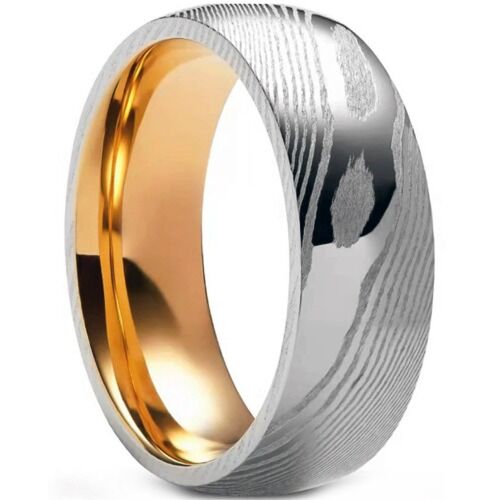 ***COI Tungsten Carbide Rose Silver Damascus Dome Court Ring-01200A