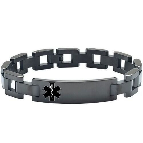 ***COI Titanium Black/Gold Tone/Silver Medical Alert Bracelet With Steel Clasp(Length: 8.27 inches)-01211A