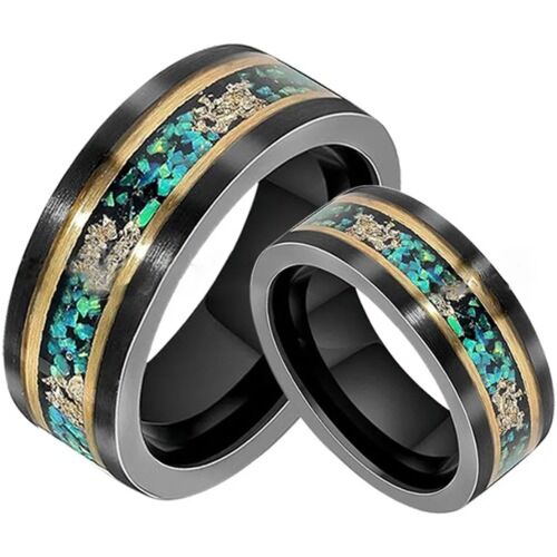 ***COI Titanium Black Gold Tone Double Groove Ring With Crushed Opal & Gold Foil-01216A