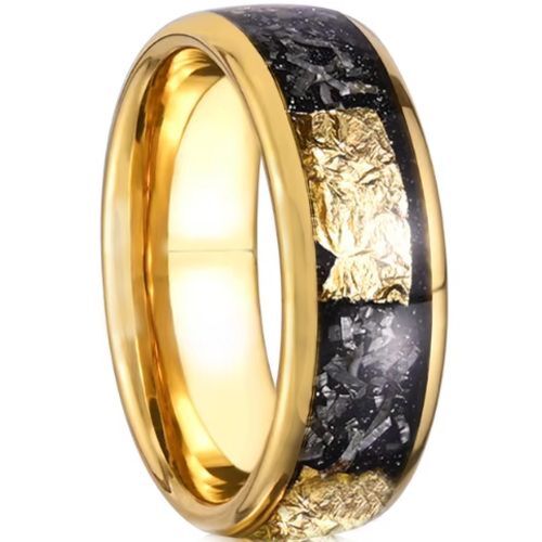 ***COI Gold Tone Titanium Dome Court Ring With Meteorite & Gold Foil-01219A