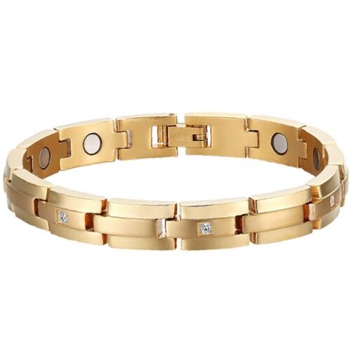 ***COI Gold Tone Titanium Cubic Zirconia Bracelet With Steel Clasp(Length: 8.27 inches)-01222A