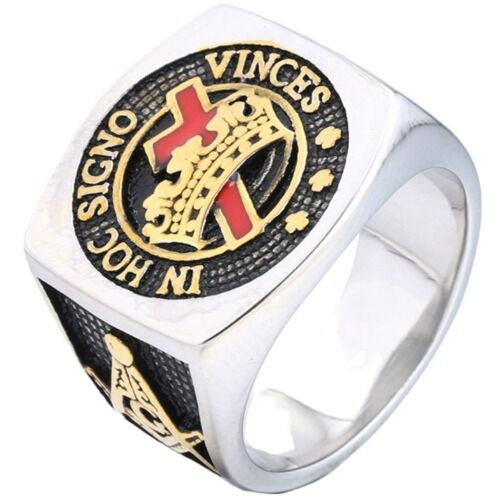 ***COI Titanium Black Gold Tone Silver Red Masonic Freemason Cross Ring-01233A