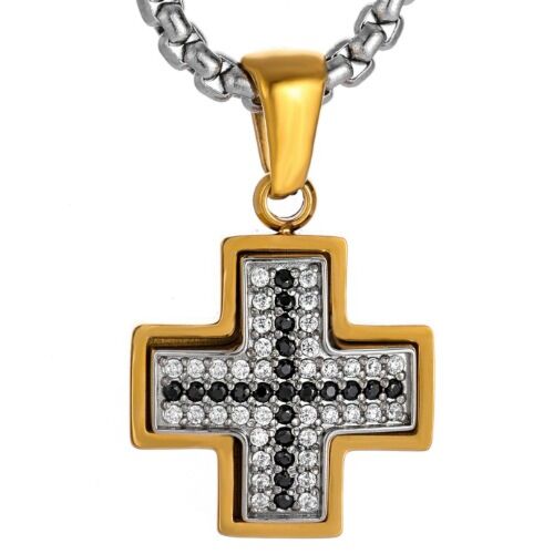 ***COI Gold Tone Titanium Cross Pendant With Cubic Zirconia-01241A