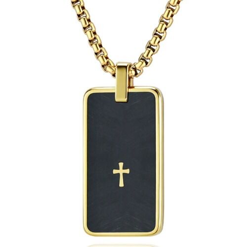 ***COI Titanium Black Gold Tone Cross Tag Pendant-01243A